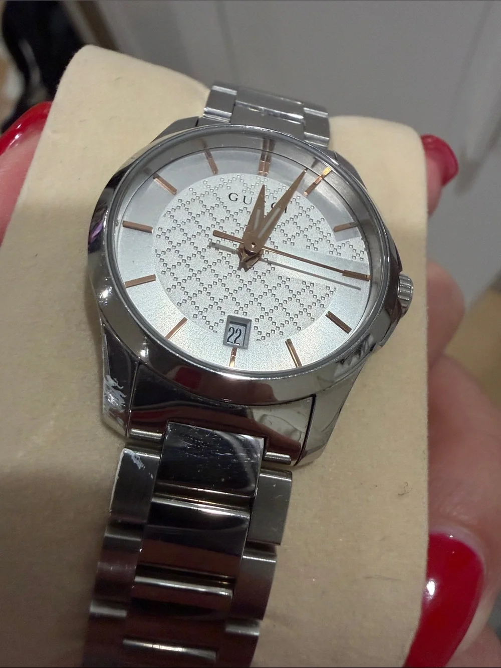Gucci Silver Stainless Steel Men's Watch with Rose Gold Accents